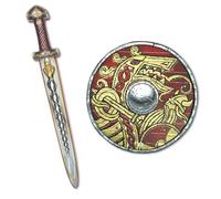 Spada & Scudo Vichinghi per Bambini - Set in Gommapiuma, Rosso, 3+ | Serie Capo Harald | Spada & Scudo in Gommapiuma per Costume Vichingo, Gioco di Ruolo, Battaglie Finte e Avventure Norrene