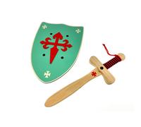 Spada Templare in legno + Scudo Verde medievale impugnabile