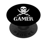 Spade pirata del giocatore con l'attrezzatura di gioco del cranio per i giochi dei pirati PopSockets PopGrip Adesivo