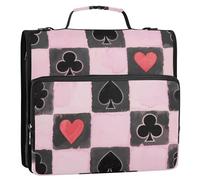 Spades Black and Pink Scacchiera 3,8 cm 3 anelli Office Binder Organizer con cinturino Include tasca con zip Portfolio portatile per scuola media Paquete de gestión de documentos
