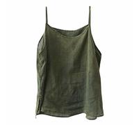 Spaghetti Top da donna in cotone e lino, senza maniche, canotta in lino, casual, maglietta estiva, in tinta unita, leggera, da spiaggia, verde, XL