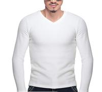 Spaghetti Tops Elegant Winter Men Plus Fleece Warm Top Solid Color V Neck Long Sleeve Base Shirt Canottiera Uomo Pois, bianco, XL