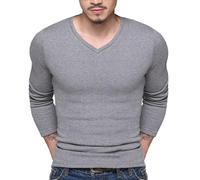 Spaghetti Tops Elegant Winter Men Plus Fleece Warm Top Solid Color V Neck Long Sleeve Base Shirt Canottiera Uomo Pois, grigio., XL