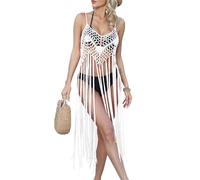 Spaghettis - Vestito lungo con nappe all'uncinetto, da donna, con scava fuori, costume da bagno, abito da spiaggia all'uncinetto