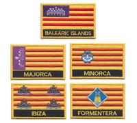 Spagna Isole Baleari Set di 5 toppe rettangolari ricamate con bandiera