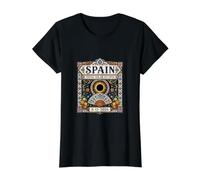 Spagna Total Solar Eclipse 2026 Spagna Ornate Tile Art Maglietta con Stampa Grafica Economica, Donna, Nero, L