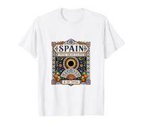 Spagna Total Solar Eclipse 2026 Spagna Ornate Tile Art Maglietta con Stampa Grafica Economica, Uomo, Bianco, L