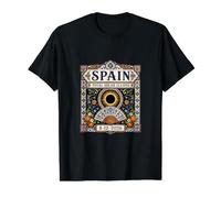 Spagna Total Solar Eclipse 2026 Spagna Ornate Tile Art Maglietta con Stampa Grafica Economica, Uomo, Nero, L