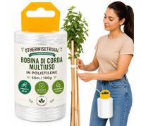 Spago o Corda in Polipropilene Multiuso, Resistente per Giardinaggio, Imballaggi,Fai da Te e Stendibiancheria- Disponibile in vari Formati (BOBINA CORDA IN POLIETILENE BIANCO, 50 MT/ 100G)