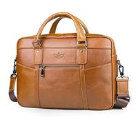 SPAHER Borsa per computer portatile da 15,6 pollici, in pelle, da uomo, con tracolla, 15,6"-marrone-B031, 40 * 29 * 9cm, Rétro