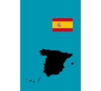 Spain Country Map and Flag Design Notebook: Blue Background