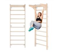 Spalliera ginnica da parete con barra per trazioni per adulti - scala da allenamento in legno (230), Attrezzo fitness, Spalliera multifunzionale, Spalliera da muro per bambini e adulti, 100% ECO