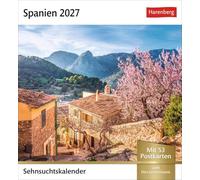 Spanien Sehnsuchtskalender 2027 - Wochenkalender mit 53 Postkarten: Landschaft, Architektur und die schönsten Bilder spanischer Panoramen. Kleiner Kalender zum Aufstellen oder Aufhängen
