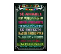 Spanish Classroom Rules and Motivational Poster Educational Wall Art for School Learning Español(Framed,16x24inch(40x60cm))
