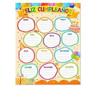 Spanish Happy Birthday Poster for Classroom - Reusable Waterproof Birthday Chart Laminated Calendar Bulletin Board Decor(Framed,16x24inch(40x60cm))