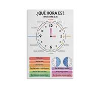 Spanish Language Wall Decor, Telling Time Educational Poster, ¿Qué Hora Es? Chart Canvas Art for Classroom(Unframed,16x24inch(40x60cm))