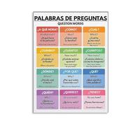 Spanish Question Words Wall Art, Grammar Educational Poster for Classroom or Home Study, Decorative Language Learning Canvas(Unframed,12x18inch(30x45cm))
