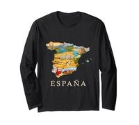 Spanish Roots Mappa - Barcellona Madrid Siviglia Spagna Souvenir Maglia a Manica