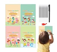 Spanish Writing Practice Notebook - Reusable Handwriting Book, Laminated Tracing Paper Pad, Pen Control Magic Ink Fading, Groove Guided Caligrafía Sheets | Study For Home Indoor School Homeschool