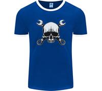 Spanner Skull Meccanico Auto Biker Moto Uomo Ringer T-Shirt FotL