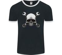 Spanner Skull Meccanico Auto Biker Moto Uomo Ringer T-Shirt FotL