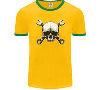 Spanner Skull Meccanico Auto Biker Moto Uomo Ringer T-Shirt FotL