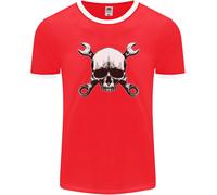 Spanner Skull Meccanico Auto Biker Moto Uomo Ringer T-Shirt FotL