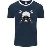 Spanner Skull Meccanico Auto Biker Moto Uomo Ringer T-Shirt FotL