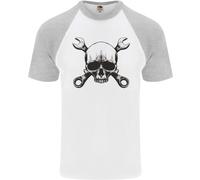 Spanner Skull Meccanico Auto Biker Moto Uomo S/S Maglietta Baseball