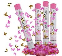 Spara Coriandoli Matrimonio, RosyFate 4 x Sparacoriandoli Farfalla 40cm, Cannone Sparacoriandoli, Coriandoli Popper, Bombe di Coriandoli, per Matrimoni, Proposte, Fidanzamenti (Rosa+oro)