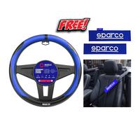 Sparco Copertura Del Volante 38CM + Error Free Blu Sedile Cintura PVC Kit Gomma