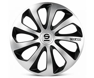 Sparco Copricerchi 15'' Universali Sicilia Copri Ruota 4 Pezzi Nero Argento
