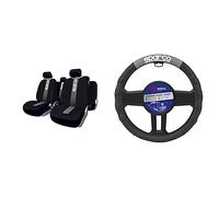 Sparco Spc1012 Set Coprisedili Per Auto In 11 Pezzi Classic Nero/Grigio, Set Di 11 & Spc1111Gr Coprivolante Nero E Grigio