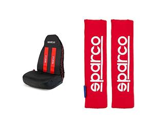 Sparco SPC3501RD Fodere Sedili & SPC1204RD Protezioni per Cintura di Sicurezza, Rosso, Set di 2