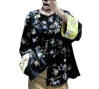 Sparctwer Giacca da Donna in Stile Cinese - Giacca in Raso Cinese di Alta qualità alla Moda per Donna Elegante Ricamo con Fiori e Uccelli Pittura Giacca con Linguette Larghe da Donna,Nero,XXL