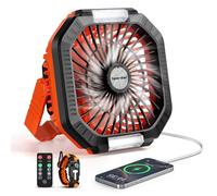 Spardar Ventilador Portatil, Ventilador USB de 10000 mAh con Luz, Gancho y Pulsera de Paracord, 4 Velocidades de Viento, 3 Temporizadores para Camping, Viajes, Playa, Familia (Arancione)