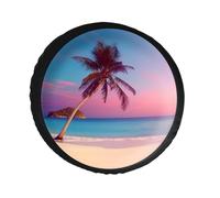 Spare Tire Cover Impermeabile Copricerchi per Auto Ocean Sunrise Tropical Palm Tree Island Waves Antipolvere Protezioni per Pneumatici per Auto Viaggi Rimorchio 17 inch