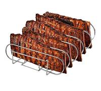Spareribs - Griglia per arrosti e supporto a coste in acciaio inox, per la preparazione di 5 spolverini e arrosti su barbecue a gas e a carbone, lavabile in lavastoviglie, 33 x 29 x 8 cm