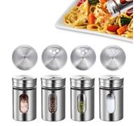 Spargere spezie, in acciaio inox, 4 pezzi, per spezie, campeggio, spezie, in vetro, con 3 diverse dimensioni di fori per pepe, sale, zucchero e spezie