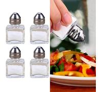 Spargisale e pepe, saliera e pepe, set di sale e pepe, mini set di sale e pepe, con imbuto piccolo cubo in vetro, contenitore per cucina, ristorante, viaggi, campeggio, feste