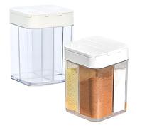 Spargispezie 4 in 1, 2 contenitori per spezie, da campeggio, da viaggio, con coperchio, trasparente, per sale, pepe, spezie, zucchero (bianco)