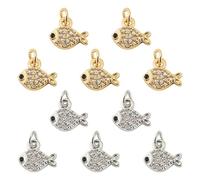 Sparkeads 10 ciondoli a forma di pesce con zirconia cubica, a forma di mini pesci, ciondoli a forma di animale marino, per la creazione di gioielli estivi per collane, orecchini, bracciali fai da