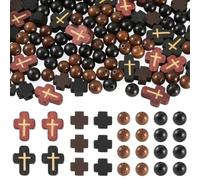Sparkeads 140 perline di legno a forma di croce pasquale | Perline rotonde in legno a forma di crocifisso, distanziatori per bracciali, orecchini, gioielli fai da te