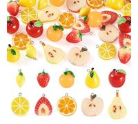 Sparkeads 30 ciondoli a forma di frutta, in resina, a forma di mela, limone, 3D, fragola, arancione, con anello, per collane, orecchini, bracciali, portachiavi, gioielli fai da te