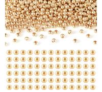 Sparkeads 600 perline placcate in oro 14 carati, piccole perline rotonde distanziatrici 4 x 3 mm perline lisce senza cuciture sfuse per collane fai da te, bracciali, orecchini, accessori per