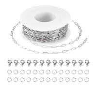 Sparkeads Catene in acciaio inox da 10 m, 6,5 x 3 x 0,5 mm, kit per la creazione di braccialetti e collane, con anelli di salto, chiusure a artiglio, per gioielli fai da te e artigianato
