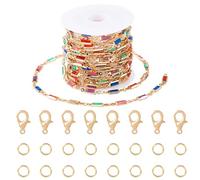 Sparkeads Catene rettangolari con strass da 9,8 m, colore arcobaleno, in ottone, con 10 chiusure a moschettone, 30 anelli aperti per collane, bracciali, orecchini, accessori per San Valentino