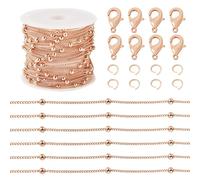 Sparkeads Catene satellitari da 5 m, con perline in oro rosa, saldate, intrecciate, da 1 mm, con chiusura a moschettone, anelli di salto per collane, bracciali, fai da te, orecchini, portachiavi,