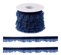Sparkeads Nastro in organza con volant, 4,6 m, elastico, in velluto, 15 mm, plissettato, per regali, confezioni regalo, cucito, vestiti, decorazione, blu di Prussia