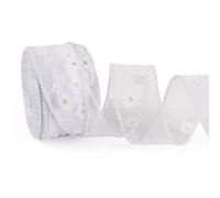 Sparkeads Nastro in organza floreale da 20 m, 40 mm, nastro in organza floreale, per confezioni regalo, confezioni regalo, cucito, vestiti, decorazione, bianco